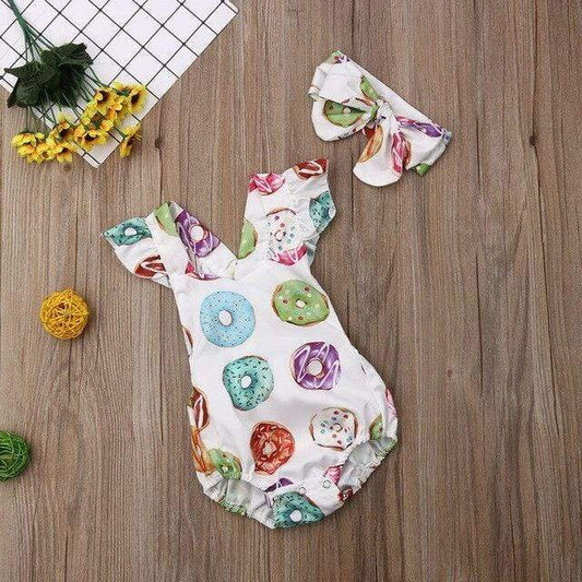 White / 6M Donuts Print Backless Bodysuits